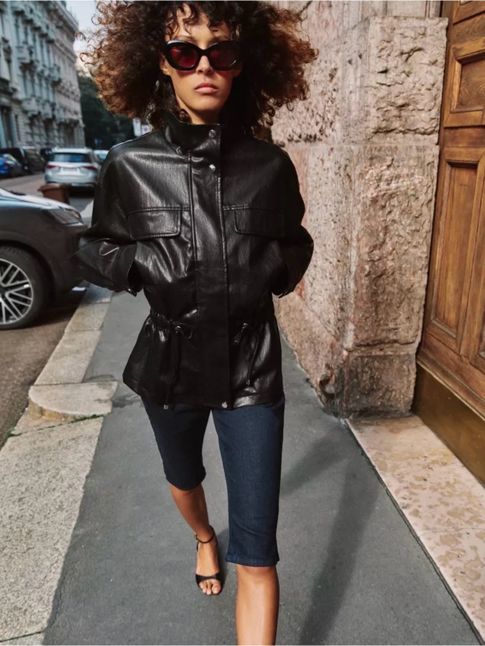 ZARA NWT Black Faux-Leather Utility Jacket - Women